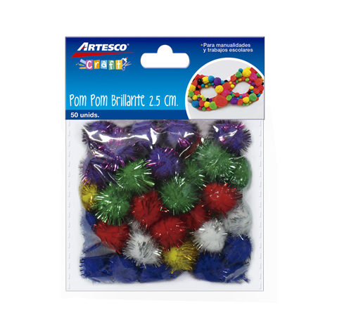 Pom Pom 2.5 cm Brillantes Bls. x 50 und. Artesco